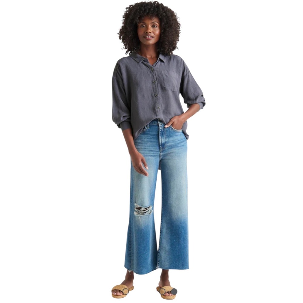 Splendid Collection Bailey‎ Gray Long Sleeve Button Down Linen Shirt Top Womens